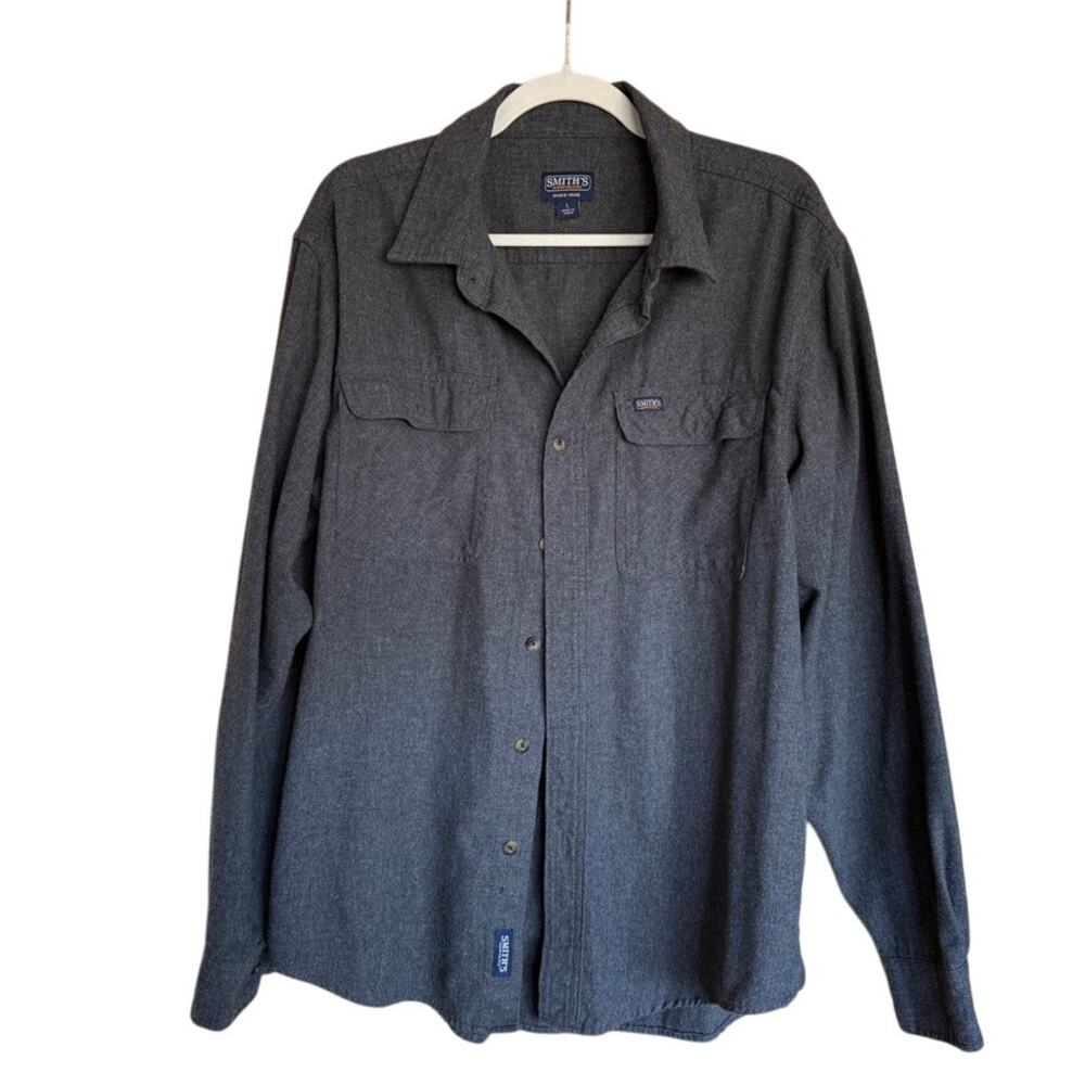 Men's Smith's Workwear Cotton Size L Dark Gray Charcoal Work Wear Button Down